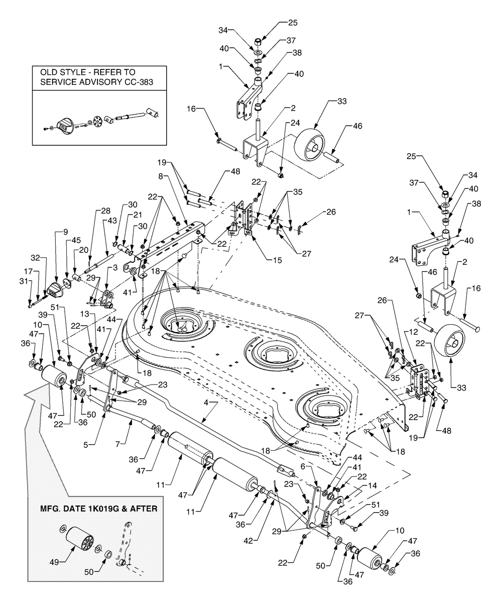 Deck Wheels And Rollers Diagram and Parts List for 291 190100 Cub Cadet Lawn Tractor